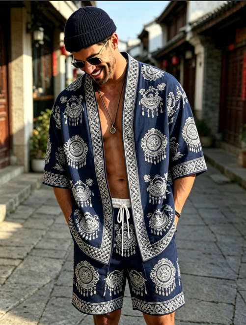 男士_和服短裤套装（有抽绳_有口袋）