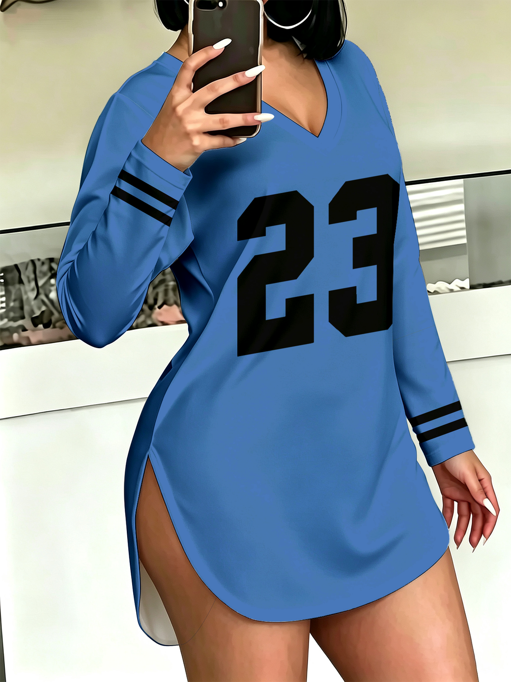 XRK0313_女装_V领长袖开叉圆下摆上衣_KWVLT_140G平板布