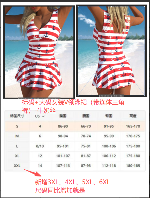 标码+大码女装V领泳裙（带连体三角裤）_牛奶丝