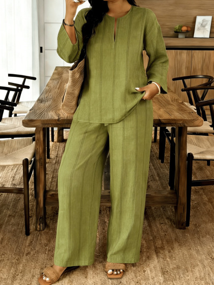 120g四面弹女深V领长袖长裤套装